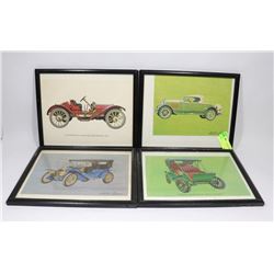 LOT OF 4 FRAMED ANTIQUE VEHICLE PICTURES