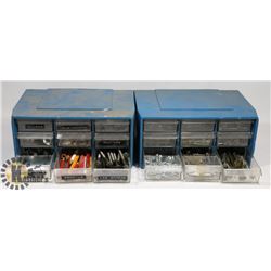 BOX OF 2 BOLT BINS WITH CONTENTS.