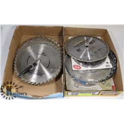 2 FLATS OF NEW & USED SAW BLADES IN VARIOUS SIZES.