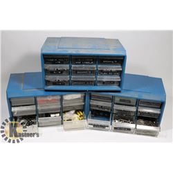 BOX OF 3 BOLT BINS WITH CONTENTS.