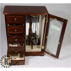 LARGE WOODEN JEWELLERY BOX WITH CONTENTS