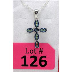 Ocean Blue Mystic Topaz Cross Pendant & Chain