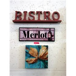 Wood Bistro Sign, Merlot Sign & 1 Canvas Wall Art