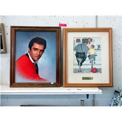 Framed Elvis Poster and Norman Rockwell Print