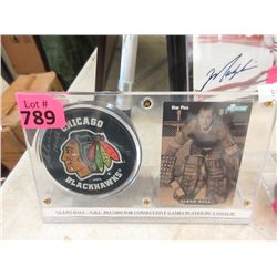 Glenn Hall Autographed Puck with Hockey Card