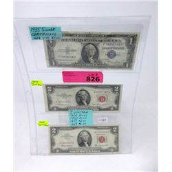 3 Vintage USA Bills - 1953 & 1963 $2