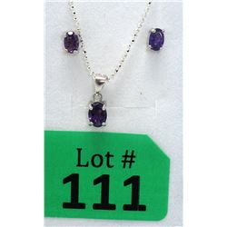 New Sterling Silver Amethyst Earring & Pendant