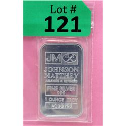 1 Oz. Johnson Matthey .999 Fine Silver Bar