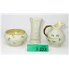 Image 1 : Belleek Cream, Sugar and 4" Vase