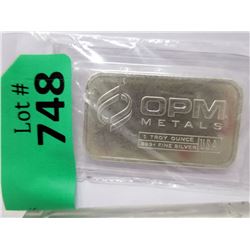 1 Troy Oz. .999 Fine Silver "OPM" Bar