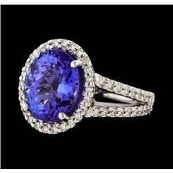 5.10 ctw Tanzanite and Diamond Ring - 14KT White Gold