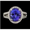 Image 2 : 5.10 ctw Tanzanite and Diamond Ring - 14KT White Gold