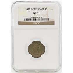 1807MF Denmark 4 Skilling Coin NGC MS62