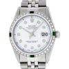 Rolex Mens Stainless Steel White Diamond & Emerald 36MM Datejust Wristwatch