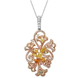 18k Three Tone Gold 3.30CTW Multicolor Dia, Pink Diamond and Diamond Pendant, (V