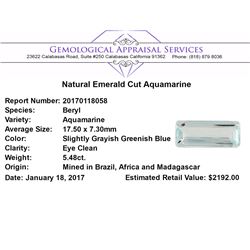 5.48 ct.Natural Emerald Cut Aquamarine