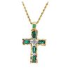 Image 2 : 5.45 ctw Emerald and Diamond Pendant with Chain - 14KT Yellow And White Gold