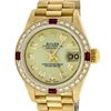 Rolex Ladies 18K Yellow Gold Champagne And Ruby Diamond President Wristwatch Wit
