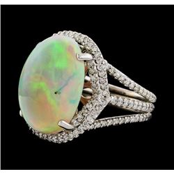 11.85 ctw Opal and Diamond Ring - 14KT White Gold