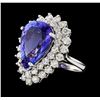 GIA Cert 12.13 ctw Tanzanite and Diamond Ring - 14KT White Gold