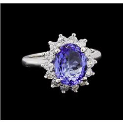 3.45 ctw Tanzanite and Diamond Ring - 14KT White Gold