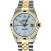 Rolex Mens 2 Tone 14K Mother Of Pearl Diamond & Sapphire Datejust Wristwatch