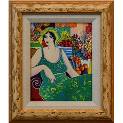 Patricia Govezensky- Original Giclee on Canvas  Lady in Green 