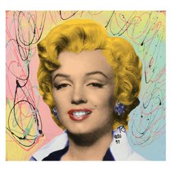 Ringo Daniel Funes- One-of-a-kind hand-pulled silkscreen and mixed media painting on canvas  Marilyn