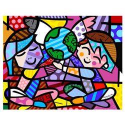 Romero Britto "New Children Of The World" Hand Signed Giclee on Canvas; Authenticated