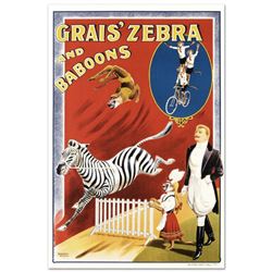  Grais Zebra and Baboons  Hand Pulled Lithograph by the RE Society, Image Originally by Albert Whitf