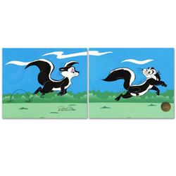  Le Pursuit  by Chuck Jones (1912-2002). Hand Painted Animation Cel Diptych Limited Edition. Numbere