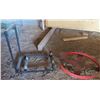 Image 1 : LOT OF 2 METAL TROLLEYS ON CASTORS (RED = 27.5" DIAMETER X 2" DEEP DECK)  *BLACK = 26" X 18.5" DECK*