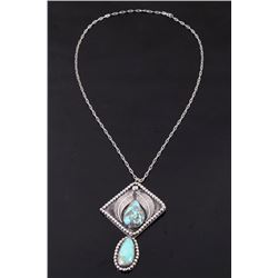Navajo Sterling Silver Morenci Turquoise Necklace