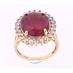 12.94ct Ruby & Diamond 14K Gold Ring w/ Papers