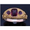 Image 13 : Highly Engraved 10K Gold & Rhodolite Garnet c1900-