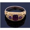 Image 14 : Highly Engraved 10K Gold & Rhodolite Garnet c1900-