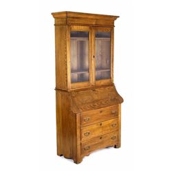 Oak Drop Front Secretary Curio Display Cabinet