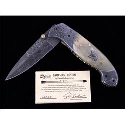 Navajo Dave Yellowhorse Damascus Silver Wolf Knife