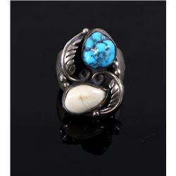 Signed Navajo Sterling Turquoise & Elk Ivory Ring