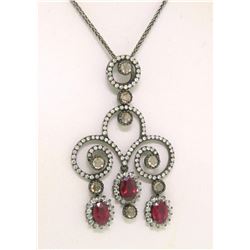 18k Black Gold 4.39 ctw Rose Diamond & Blood Ruby Necklace