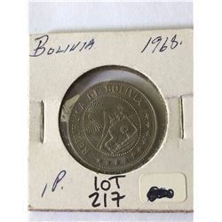1965 Boliva 1 Peso in UNC High Grade