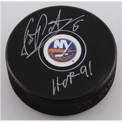 Denis Potvin Signed New York Islanders Logo Hockey Puck Inscribed "HOF 91" (MAB Hologram)