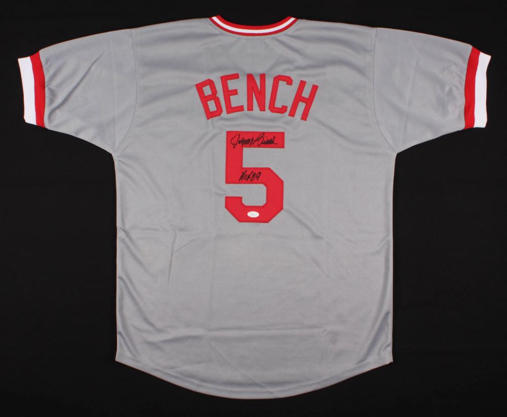 Johnny Bench Signed Cincinnati Reds Jersey Inscribed Hof 89