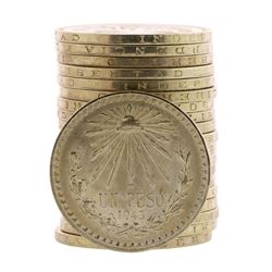Roll of (20) Brilliant Uncirculated 1943-1945 Mexico Un Peso Silver Coins