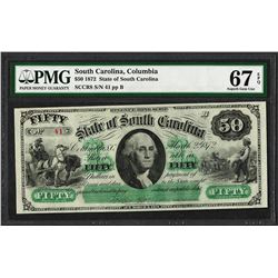 1872 $50 State of South Carolina Revenue Bond Obsolete Note PMG Superb Gem Unc.