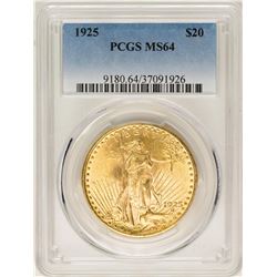 1925 $20 St. Gaudens Double Eagle Gold Coin PCGS MS64