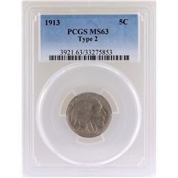 1913 Buffalo Nickel Coin PCGS MS63 Type 2