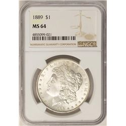 1889 $1 Morgan Silver Dollar Coin NGC MS64