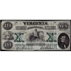 1862 $10 Virginia Treasury Obsolete Note