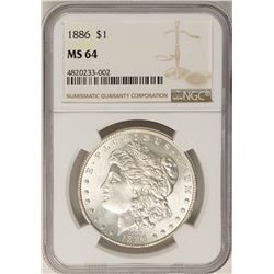 1886 $1 Morgan Silver Dollar Coin NGC MS64